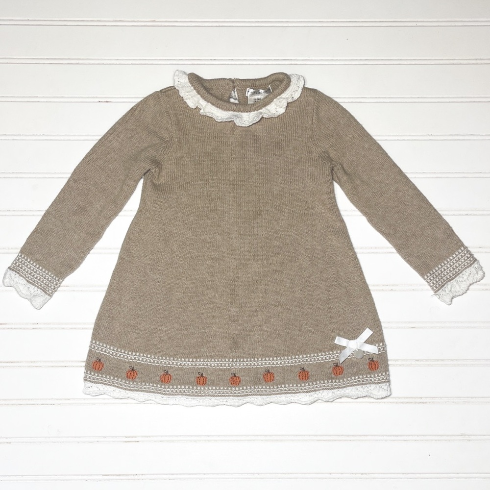 ADORABLE VGUC Fall Embroidered Pumpkin Lace Collar Knit Dress
